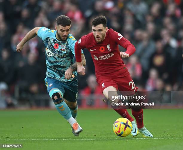 Andy Robertson of Liverpool during the Premier League match between Liverpool FC and Southampton FC at Anfield on November 12, 2022 in Liverpool,...