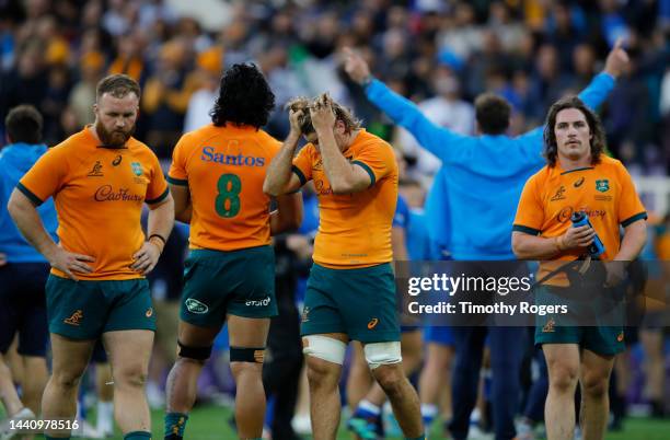 Tate McDermott of Australia holds his head in his hands at the end of the Autumn International match between Italy and Australia at Stadio Artemio...