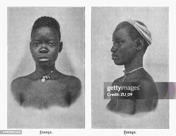 young girls from loango (congo), halftone prints, published in 1899 - colonialism stock illustrations