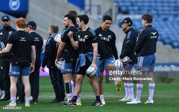 Anton Lienert-Brown of New Zealand , training with his team mates during the New Zealand All Blacks Captain's Run at Murrayfield Stadium on November...