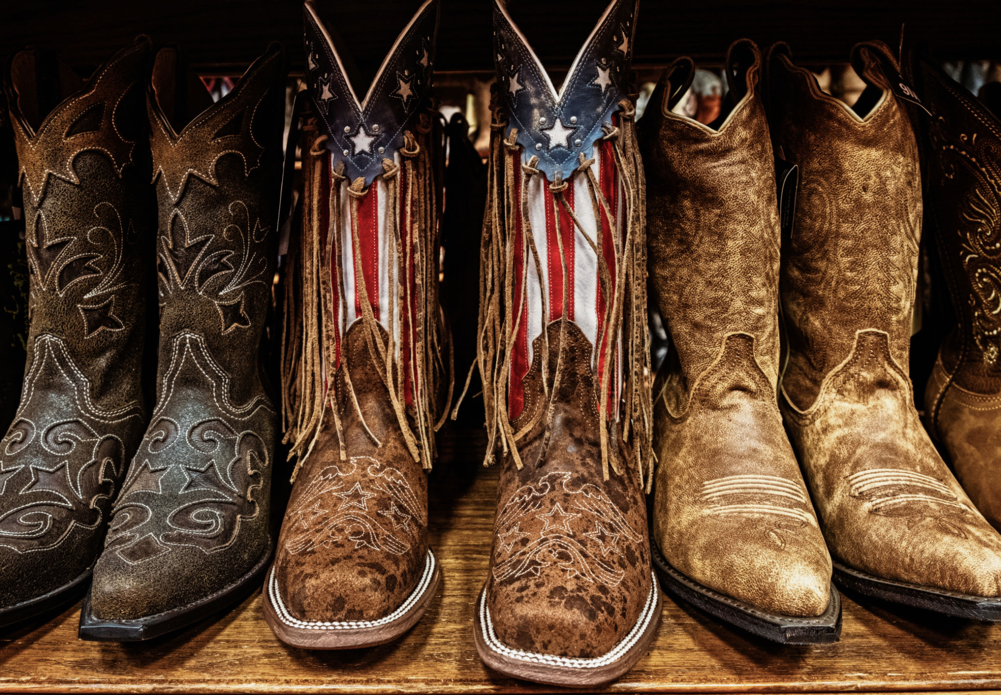 Closeup of Cowboy boots on sale in shops in downtown Nashville, Tennessee Closeup of Cowboy boots on sale in shops in downtown Nashville, Tennessee