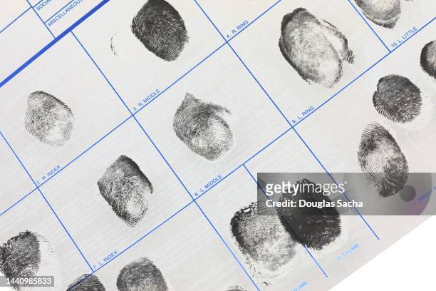 detail of a fingerprint document - criminal law stock pictures, royalty-free photos & images