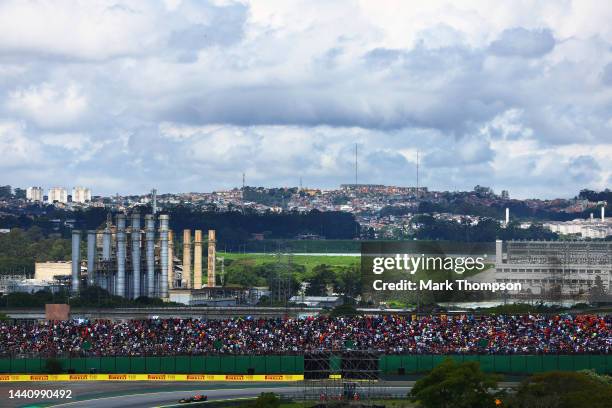 Sergio Perez of Mexico driving the Oracle Red Bull Racing RB18 on track during practice ahead of the F1 Grand Prix of Brazil at Autodromo Jose Carlos...