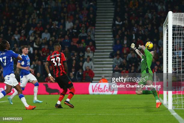 Jaidon Anthony of AFC Bournemouth scores their team's third goal past Jordan Pickford of Everton during the Premier League match between AFC...