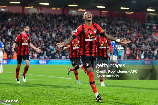 Jaidon Anthony of Bournemouth celebrates after he scores a goal to make it 3-0 during the Premier League match between AFC Bournemouth and Everton FC...