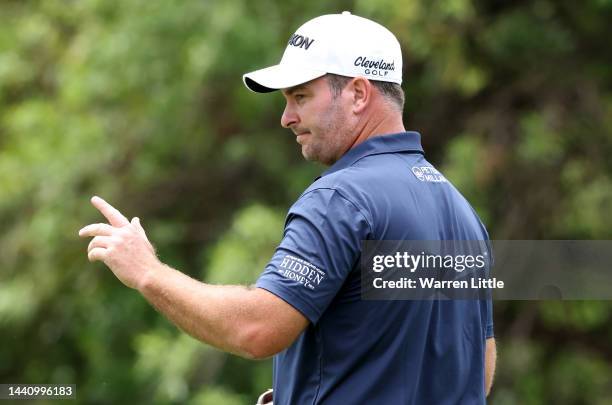 Ryan Fox of New Zealand acknowledges the crowd on the third green during the third round of the Nedbank Golf Challenge at Gary Player CC on November...