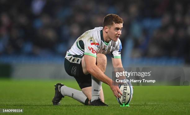 Paddy Jackson of London Irish lines up a kick during the Gallagher Premiership Rugby match between Exeter Chiefs and London Irish at Sandy Park on...