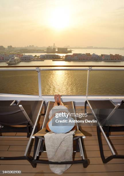 Guest enjoys the sunset on board MSC World Europa ahead of tomorrow's naming ceremony on November 12, 2022 in Doha, Qatar.