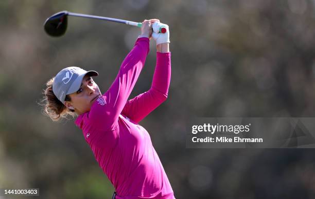 Gabby Lopez of Mexico plays her shot from the 11th tee during the first round of the Pelican Women's Championship at Pelican Golf Club on November...