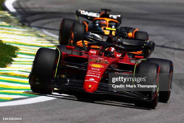 Carlos Sainz of Spain driving the Ferrari F1-75 on track during practice ahead of the F1 Grand Prix of Brazil at Autodromo Jose Carlos Pace on...