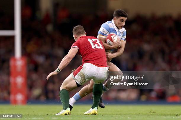 George North of Wales tackles Santiago Carreras of Argentina during the Autumn International match between Wales and Argentina at Principality...