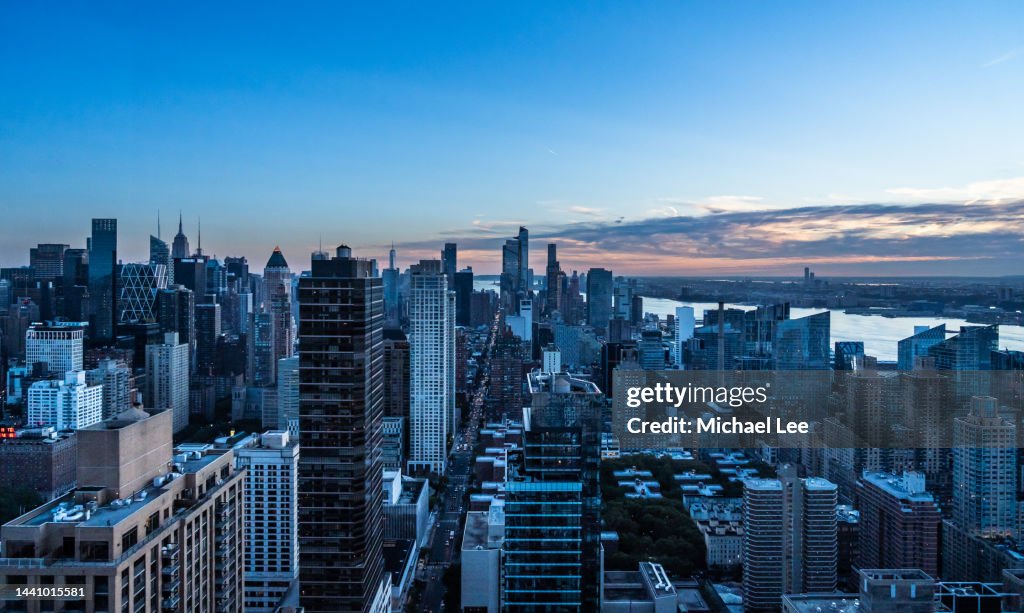 High Angle Twilight View of Midtown Manhattan