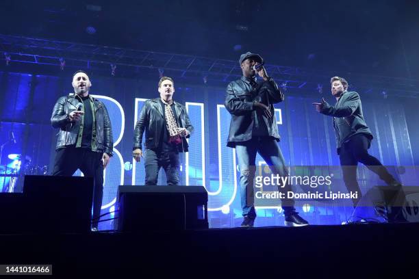 Boy band, Blue perform onstage during HITS Radio Live Birmingham at Resorts World Arena on November 11, 2022 in Birmingham, England.