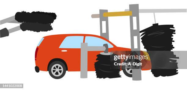 automatic car wash orange - automatic window stock illustrations