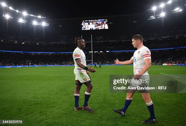 Maro Itoje high fives Owen Farrell of England after the Autumn Nations Series match between England and Japan at Twickenham Stadium on November 12,...