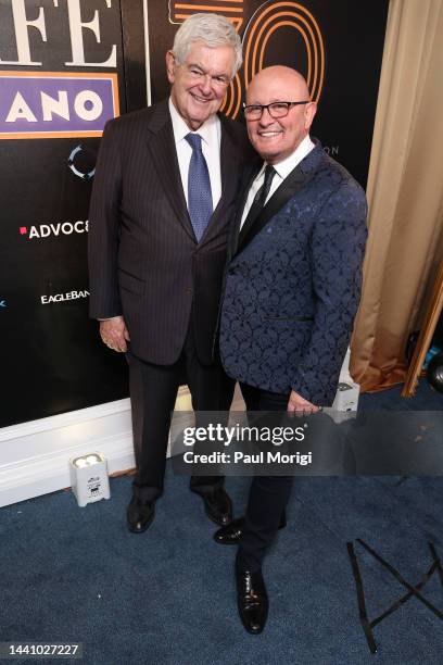 Newt Gingrich and Franco Nuschese, Owner of Cafe Milano attends the Cafe Milano's 30th Anniversary Party at Cafe Milano on November 11, 2022 in...