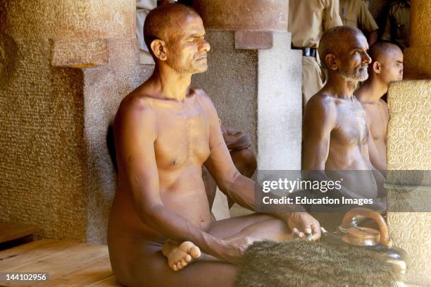 Jain Sadhus In Deep Meditation Praying To Lord Bahubali During Mastakabhishek Which Happens After Every 12 Years, Shravanbelgola, Karnataka, India.