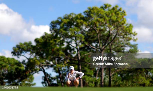 Jodi Ewart Shadoff of England lines up a putt during the second round of the Pelican Women's Championship at Pelican Golf Club on November 12, 2022...