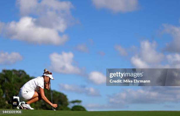 Lexi Thompson lines up a putt during the second round of the Pelican Women's Championship at Pelican Golf Club on November 12, 2022 in Belleair,...