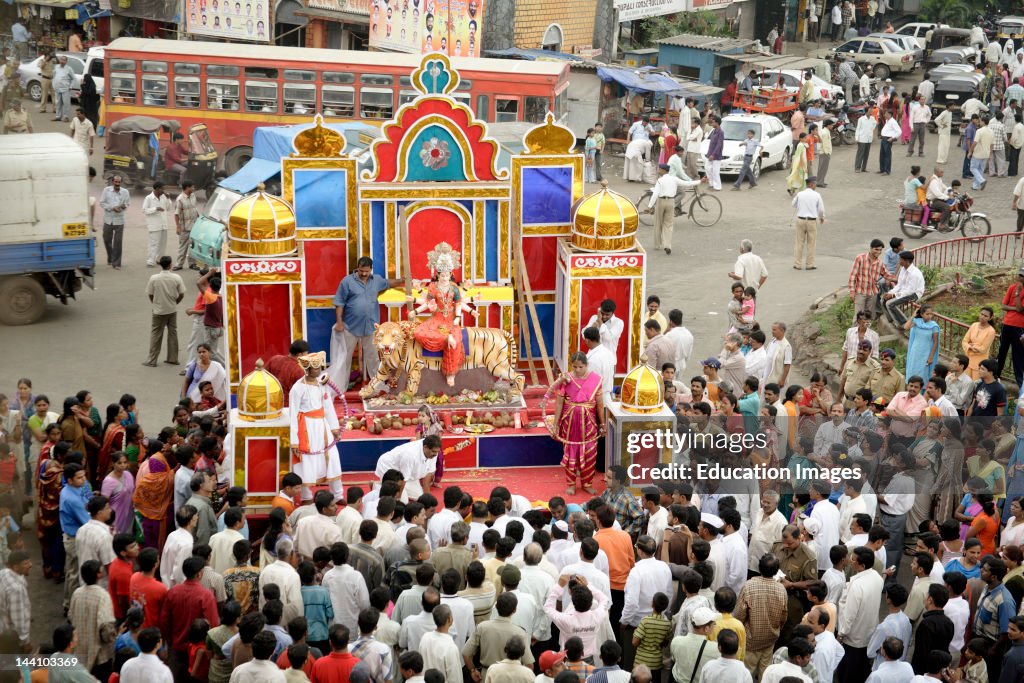 Navaratri Dandiya Garba Festival, Procession Of Ma Ambadevi, Bhavani Devi From Kalwa To Tembhi Naka, Thane, Maharashtra, India.