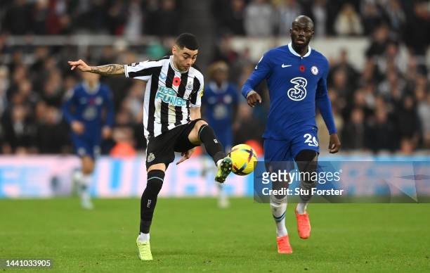 Newcastle player Miguel Almiron in action during the Premier League match between Newcastle United and Chelsea FC at St. James Park on November 12,...