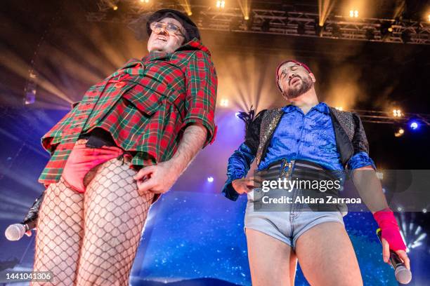 Carlos Areces and Anibal Gomez of Ojete Calor perform at Wizink Center on November 12, 2022 in Madrid, Spain.