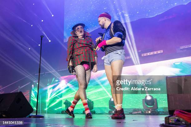 Carlos Areces and Anibal Gomez of Ojete Calor perform at Wizink Center on November 12, 2022 in Madrid, Spain.