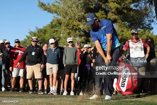 Padraig Harrington of Ireland chips up to the 16th green during the third round of the Charles Schwab Cup Championship at Phoenix Country Club on...