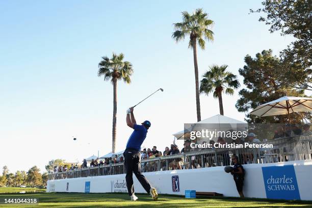 Padraig Harrington of Ireland plays a tee shot on the 15th hole during the third round of the Charles Schwab Cup Championship at Phoenix Country Club...