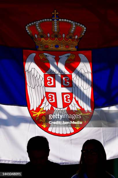 Detail of Serbian flag during a match between Natalija Stevanovic of Serbia and Marcela Zacarias of Mexico as part of day two of the Billie Jean King...