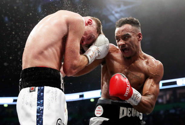 Tyler Denny punches Brad Rea during the English middle-weight Championship fight on the Boxxer fight night at Manchester Arena on November 12, 2022...