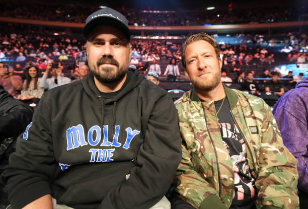 Dan Katz and Dave Portnoy of Barsool Spoorts are seen in attendance during the UFC 281 event at Madison Square Garden on November 12, 2022 in New...