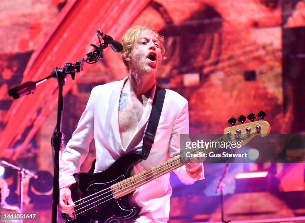 James Johnston of Biffy Clyro performs on stage at The O2 Arena on November 12, 2022 in London, England.