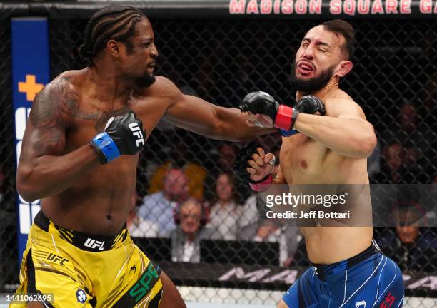 Ryan Spann punches Dominick Reyes in a light heavyweight bout during the UFC 281 event at Madison Square Garden on November 12, 2022 in New York City.