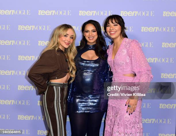 Sabrina Carpenter, Editor in Chief of Teen Vogue Versha Sharma and Xochitl Gomez attend Teen Vogue Summit 2022 at Goya Studios on November 12, 2022...