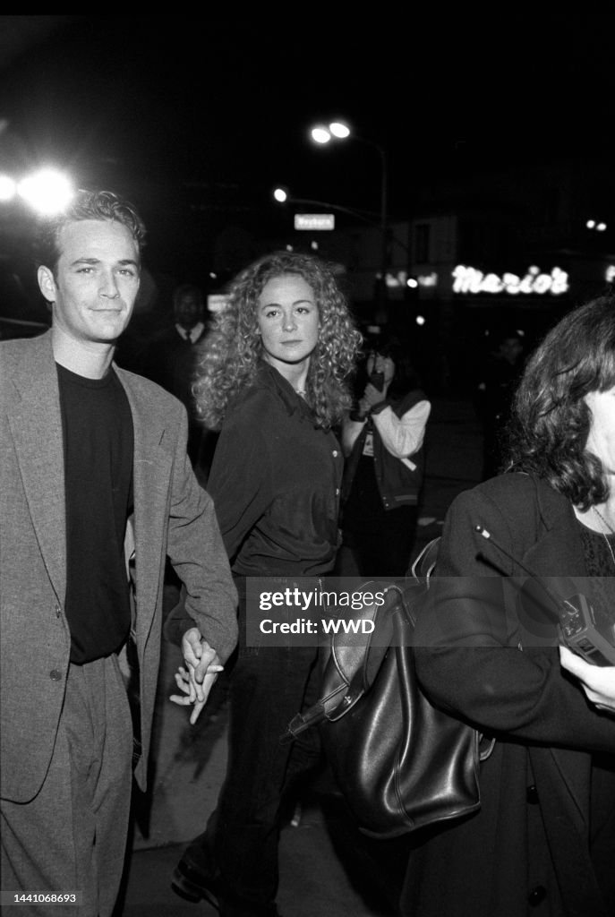 Rachel Sharp Actor Luke Perry with wife Rachel Sharp at the premier of