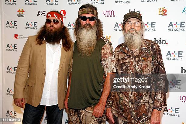 Willie Robertson, Phil Robertson and Si Robertson attend the A+E Networks 2012 Upfront at Lincoln Center on May 9, 2012 in New York City.