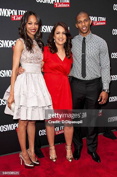 Actress Zoe Saldana, Cosmopolitan for Latinas Editor-in-Chief Michelle Herrera Mulligan, and NFL player Victor Cruz attend the Cosmopolitan For...
