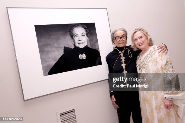 Marian Wright Edelman and Hillary Rodham Clinton attend the 2022 Portrait Of A Nation Gala on November 12, 2022 in Washington, DC.