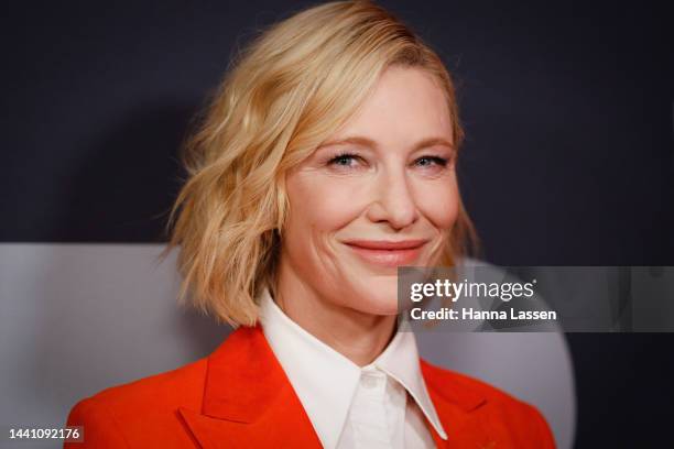 Cate Blanchett poses at a special screening for TÁR at Cremorne Orpheum on November 13, 2022 in Sydney, Australia.