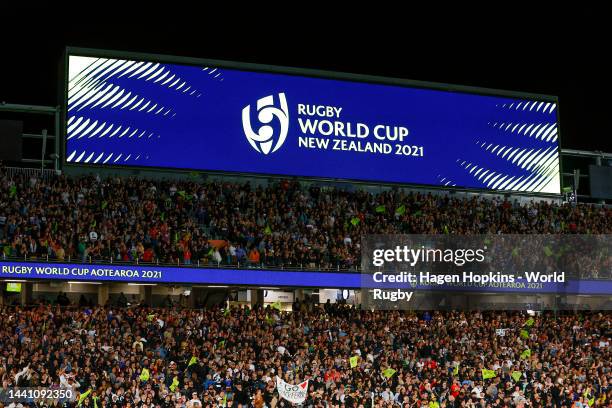 Fans look on during the Rugby World Cup 2021 Final match between England and New Zealand at Eden Park on November 12 in Auckland, New Zealand.