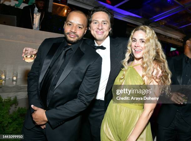 Donald Faison, Zach Braff and CaCee Cobb attend the 2022 Baby2Baby Gala presented by Paul Mitchell at Pacific Design Center on November 12, 2022 in...