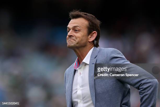 Adam Gilchrist looks on ahead of the ICC Men's T20 World Cup Final match between Pakistan and England at the Melbourne Cricket Ground on November 13,...