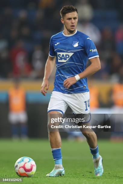 Christoph Baumgartner of TSG 1899 Hoffenheim in action during the Bundesliga match between TSG Hoffenheim and VfL Wolfsburg at PreZero-Arena on...