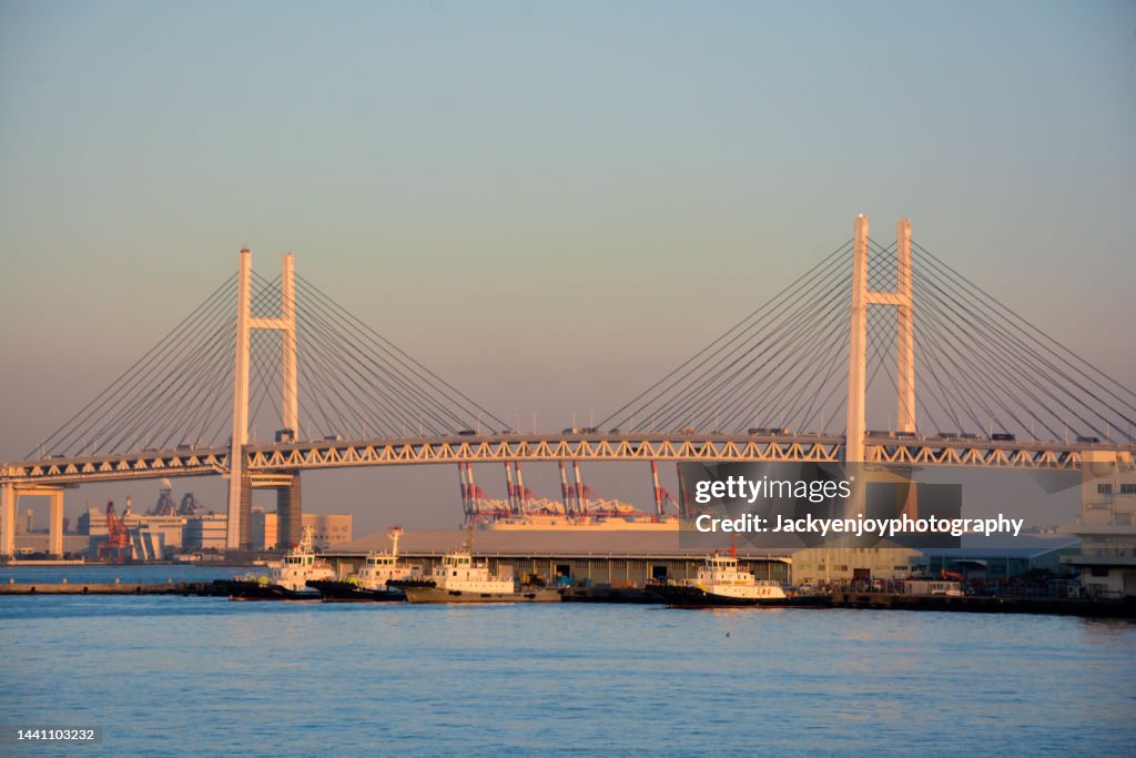 Yokohama minatomirai light up at dusk