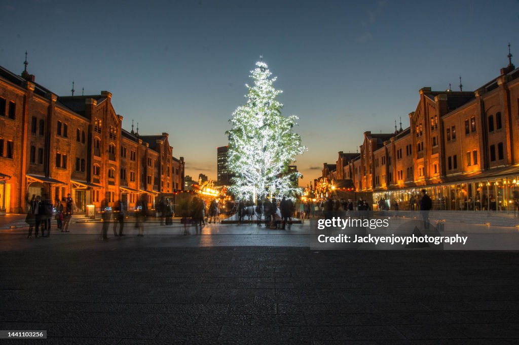 Night view of Yokohama Red Brick Warehouse in Japan