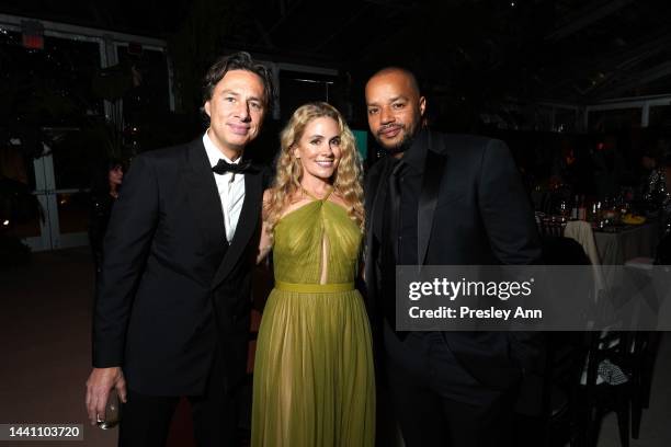 Zach Braff, CaCee Cobb and Donald Faison attend the 2022 Baby2Baby Gala presented by Paul Mitchell at Pacific Design Center on November 12, 2022 in...