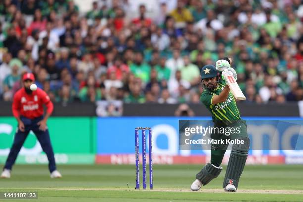 Babar Azam of Pakistan bats during the ICC Men's T20 World Cup Final match between Pakistan and England at the Melbourne Cricket Ground on November...