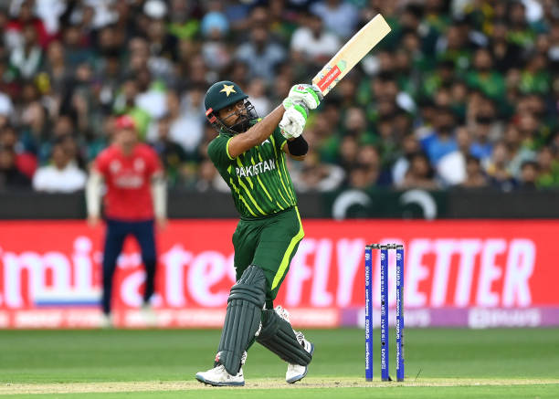 Babar Azam of Pakistan bats during the ICC Men's T20 World Cup Final match between Pakistan and England at the Melbourne Cricket Ground on November...
