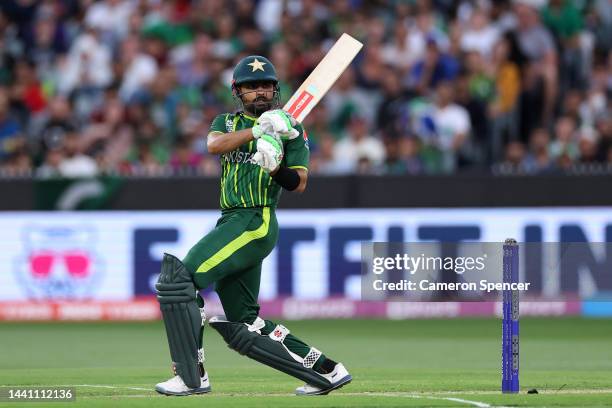 Babar Azam of Pakistan bats during the ICC Men's T20 World Cup Final match between Pakistan and England at the Melbourne Cricket Ground on November...